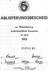 Ein Ablieferungsbescheid aus dem Jahre 1953